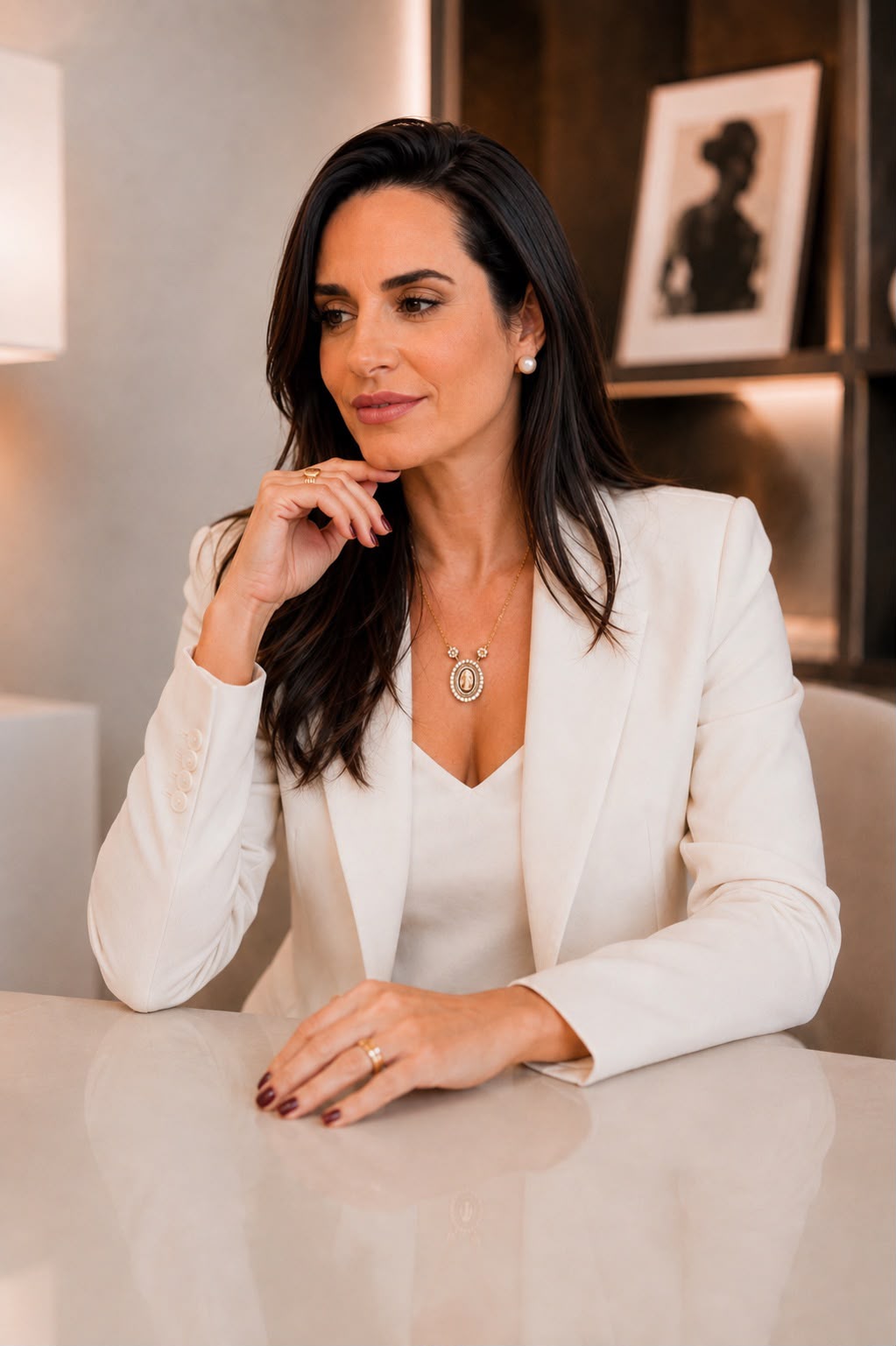 Fernanda Meyer, olhando para o lado